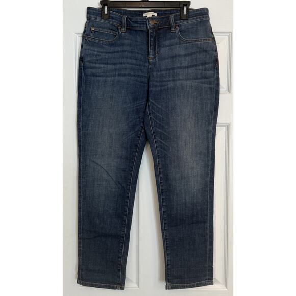 Eileen Fisher Jeans Sz 8 Stretch Mid Rise Medium Wash Denim Blue 32x29 EUC Basic